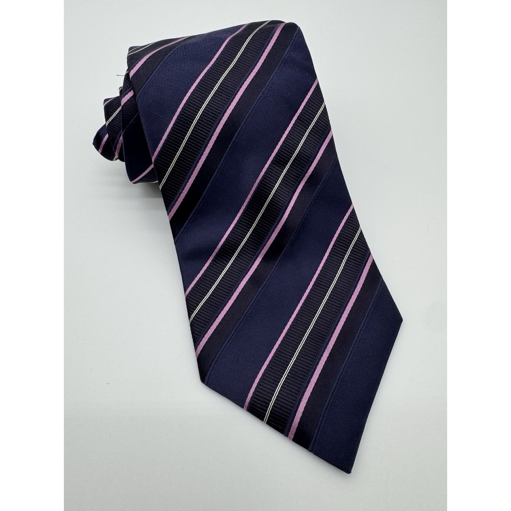 Florence Style Made in Italy Silk Tie Navy Pink Stripe Classic Necktie Mens